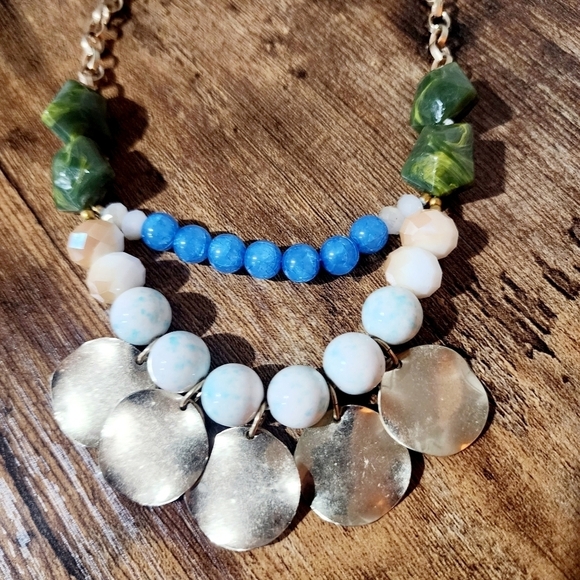 Loft Statement Necklace w/ Extender Costume Jewelry Lucite Faceted Beads Metal - Picture 2 of 7